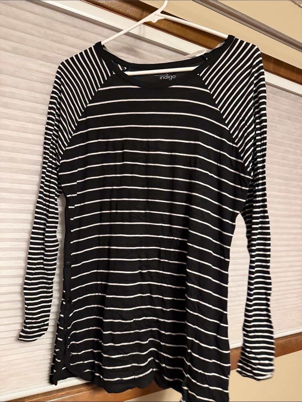 Indigo Black & White Striped Raglan Long Sleeve Top